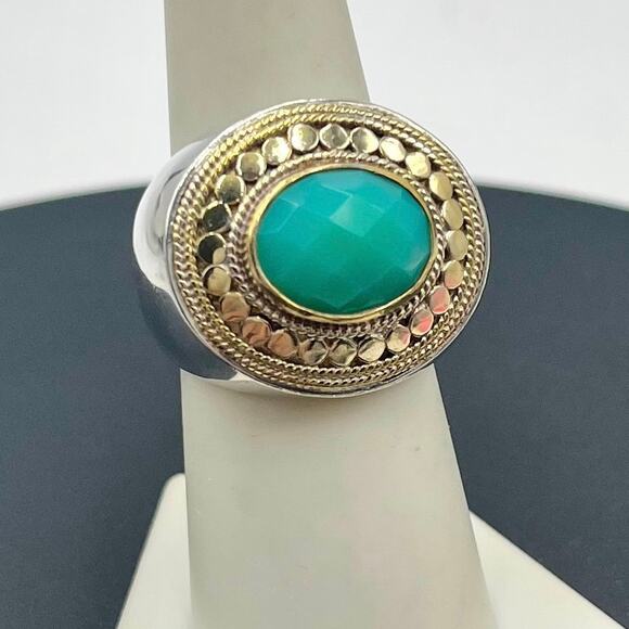 Anna Beck Sterling Silver Vermeil Chunky Oval Blue Quartz Gemstone Dots Ring 7.5 - Picture 1 of 11